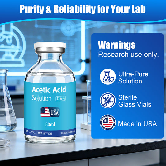 Acetic Acid Solution | 3-Pack 50ml Each Vial - Clear Glass | Third-Party Tested