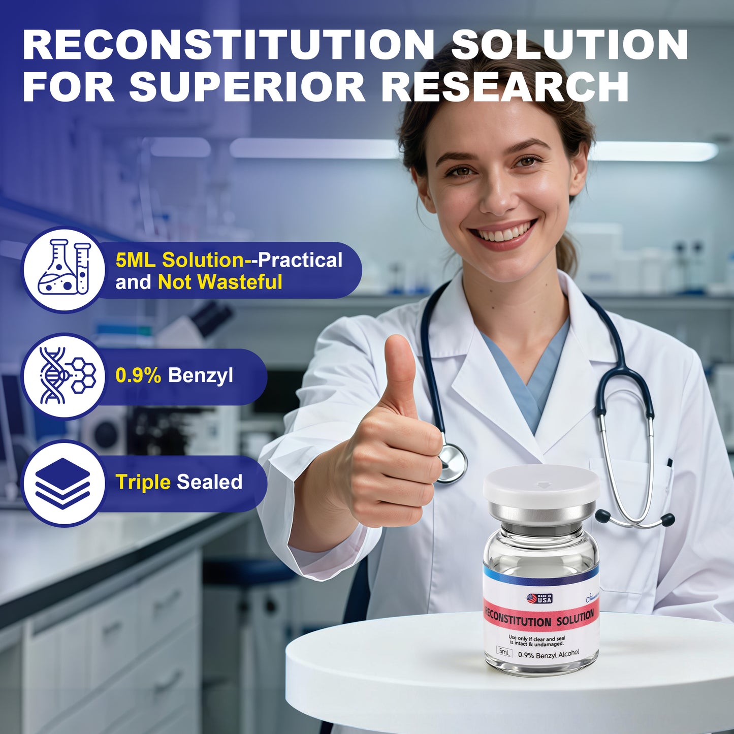 Reconstitution Solution | Bacteriostatic Water - 0.9% Benzyl Alcohol | 6-Pack 5ml Each Vial - Clear Glass | Third-Party Tested