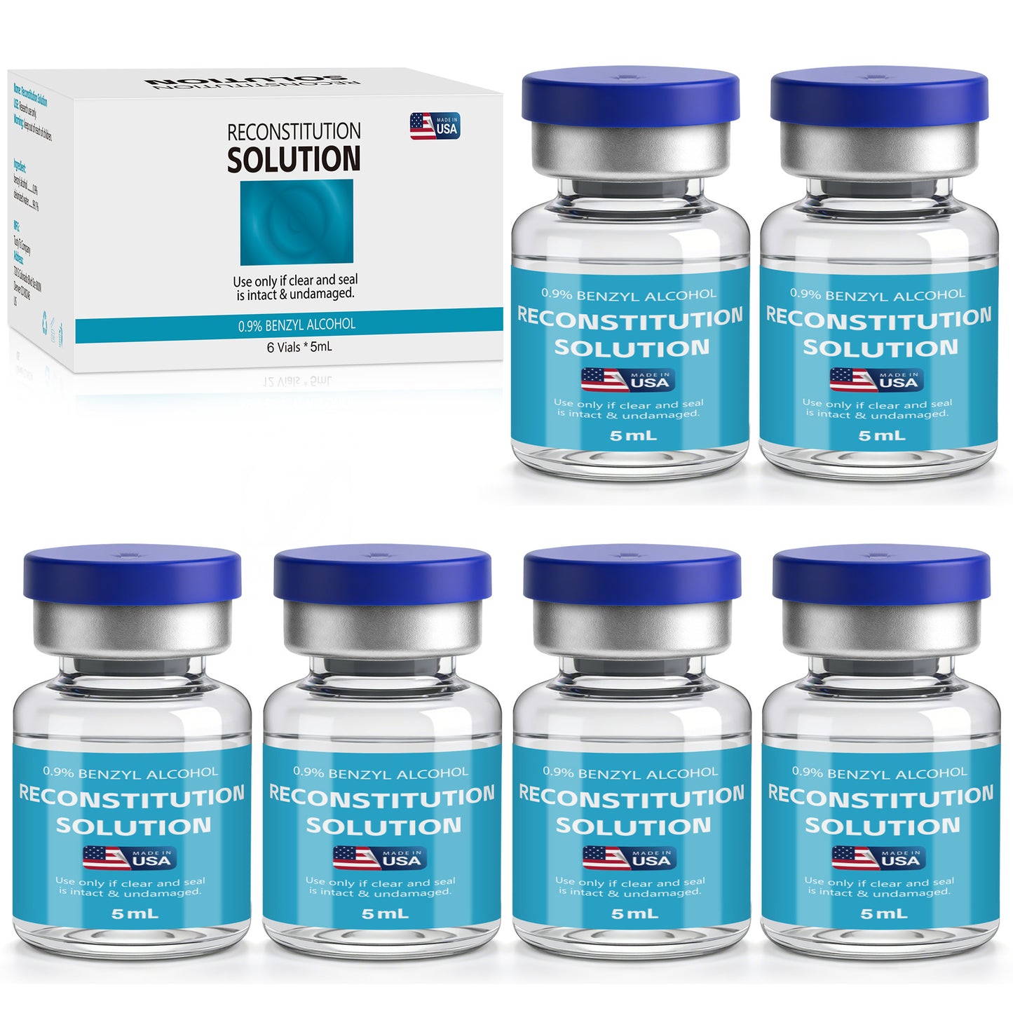 Reconstitution Solution | Bacteriostatic Water - 0.9% Benzyl Alcohol | 6-Pack 5ml Each Vial - Clear Glass | Third-Party Tested