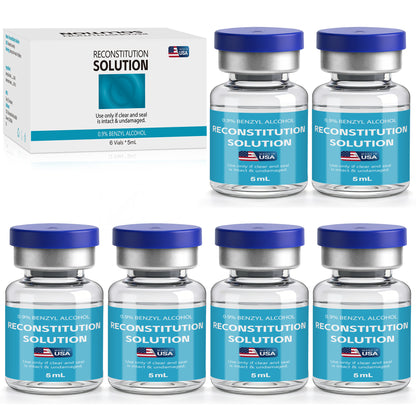 Reconstitution Solution | Bacteriostatic Water - 0.9% Benzyl Alcohol | 6-Pack 5ml Each Vial - Clear Glass | Third-Party Tested