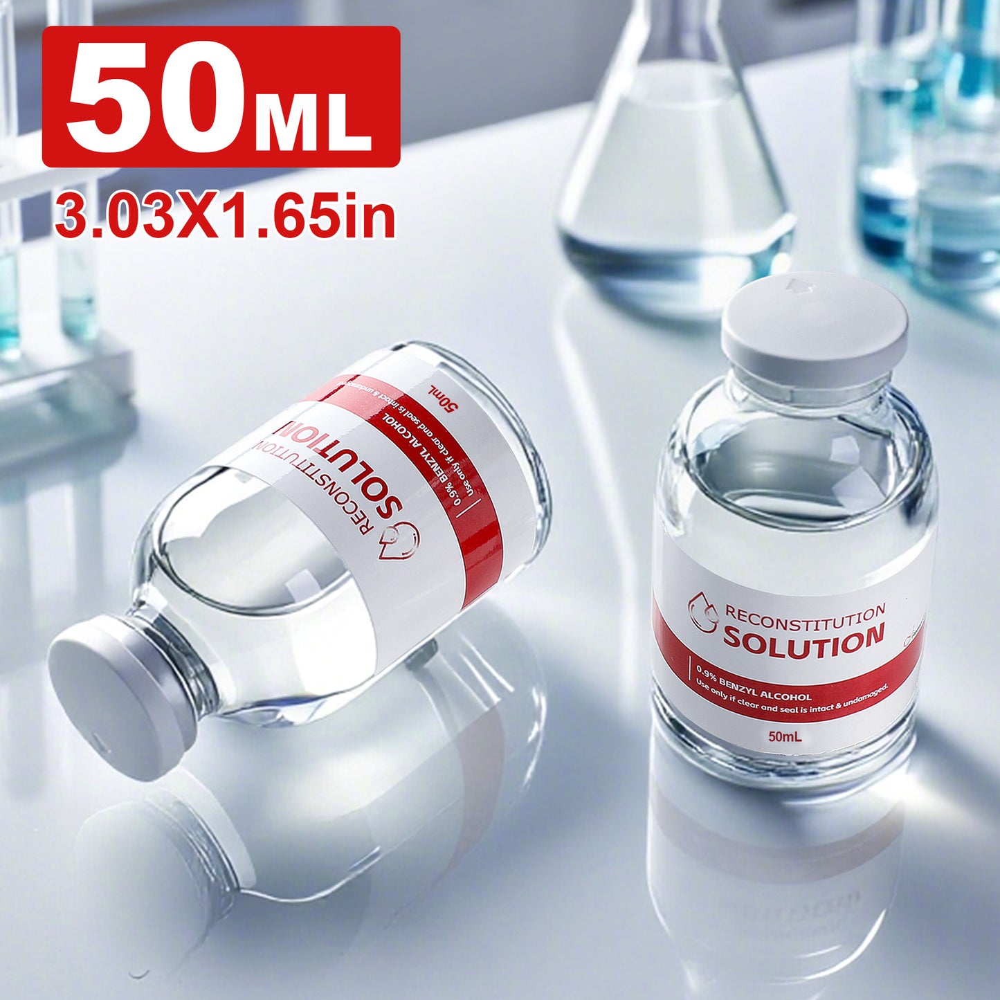 Reconstitution Solution | Bacteriostatic Water - 0.9% Benzyl Alcohol | 3-Pack 50ml Each Vial - Clear Glass | Third-Party Tested