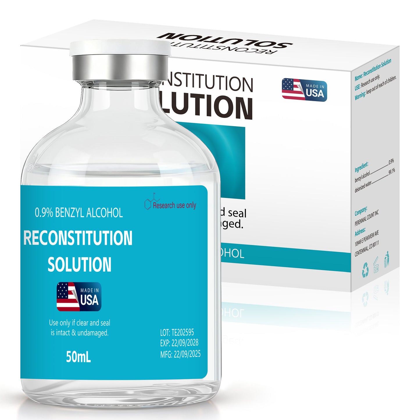 Reconstitution Solution | Bacteriostatic Water - 0.9% Benzyl Alcohol | 3-Pack 50ml Each Vial - Clear Glass | Third-Party Tested