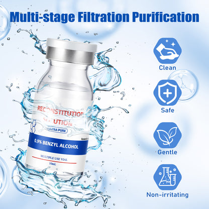 Reconstitution Solution | Bacteriostatic Water - 0.9% Benzyl Alcohol | 2-Pack 10ml Each Vial - Clear Glass | Third-Party Tested