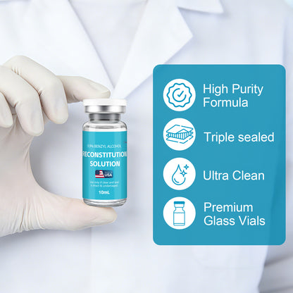 Reconstitution Solution | Bacteriostatic Water - 0.9% Benzyl Alcohol | 2-Pack 10ml Each Vial - Clear Glass | Third-Party Tested