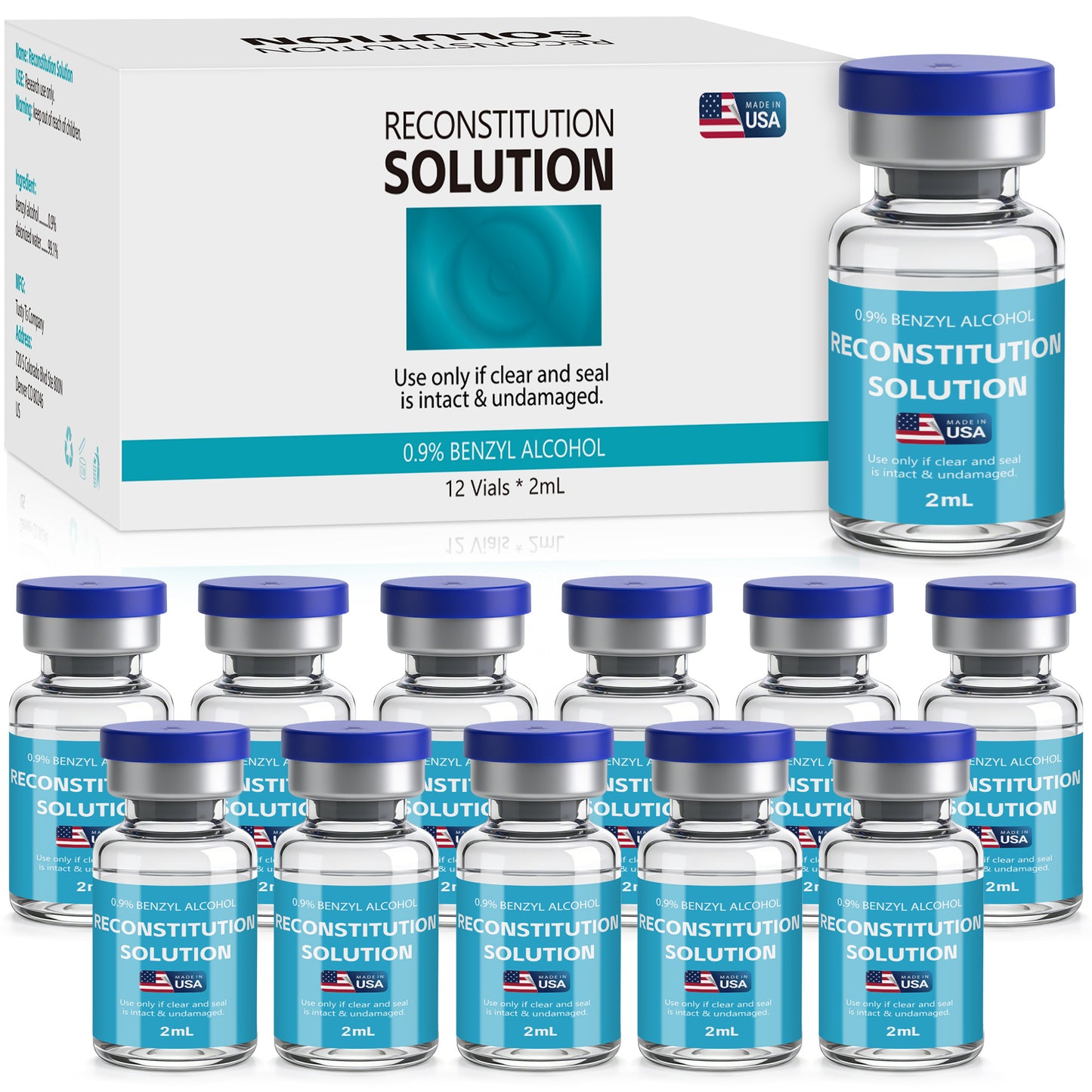 Reconstitution Solution | Bacteriostatic Water - 0.9% Benzyl Alcohol | 12-Pack 2ml Each Vial - Clear Glass | Third-Party Tested