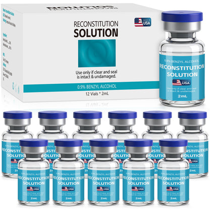 Reconstitution Solution | Bacteriostatic Water - 0.9% Benzyl Alcohol | 12-Pack 2ml Each Vial - Clear Glass | Third-Party Tested