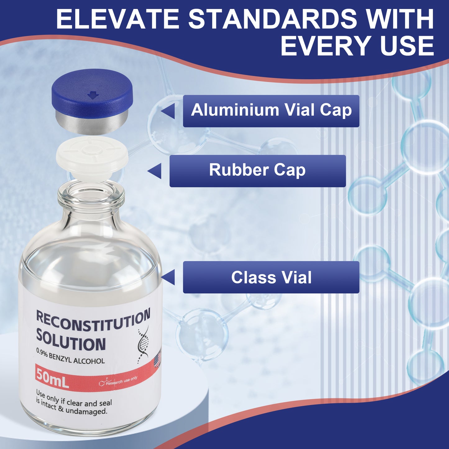 Reconstitution Solution | Bacteriostatic Water - 0.9% Benzyl Alcohol | 1-Pack 50ml Each Vial - Clear Glass | Third-Party Tested