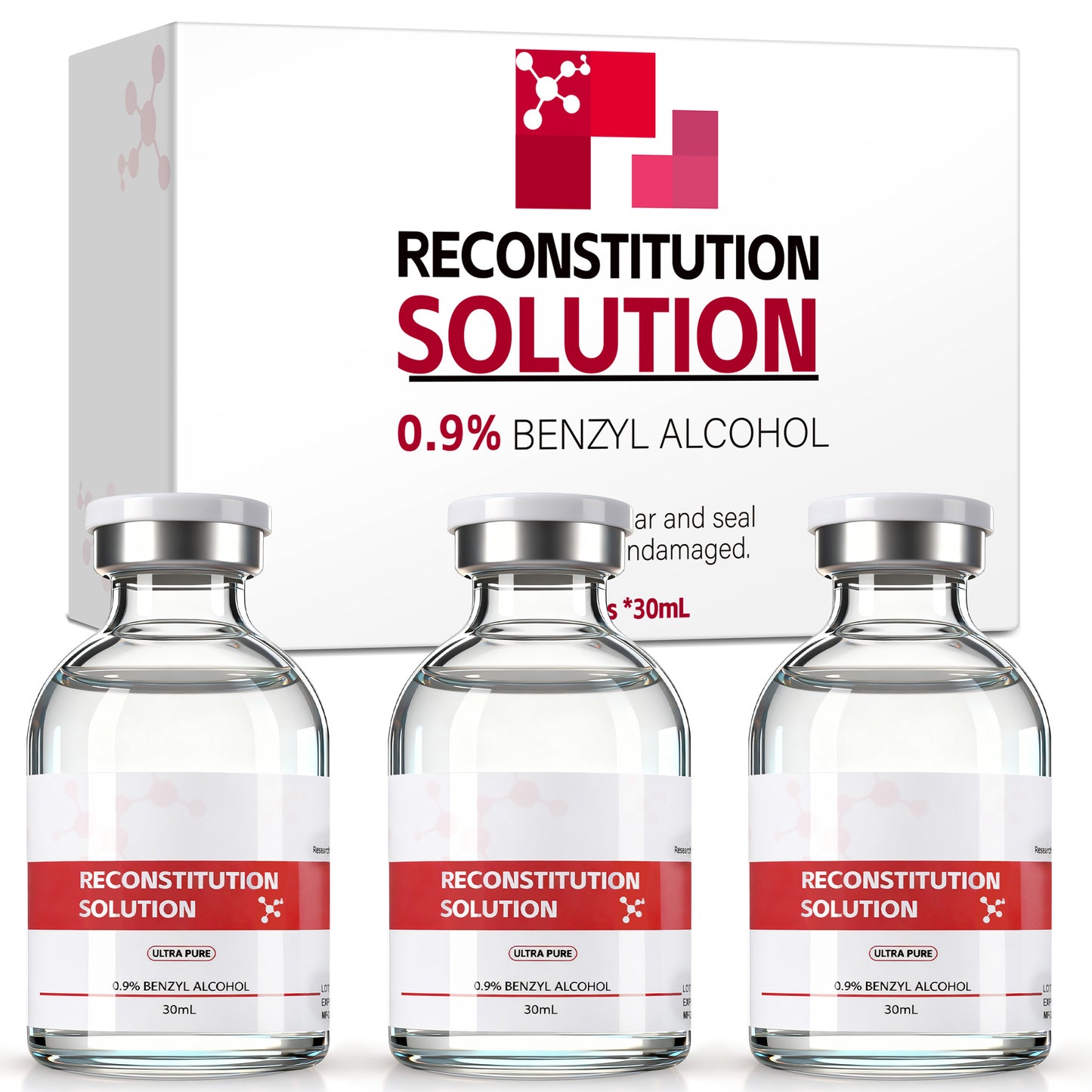 Reconstitution Solution | Bacteriostatic Water - 0.9% Benzyl Alcohol | 30ml Each Vial - Clear Glass | Third-Party Tested