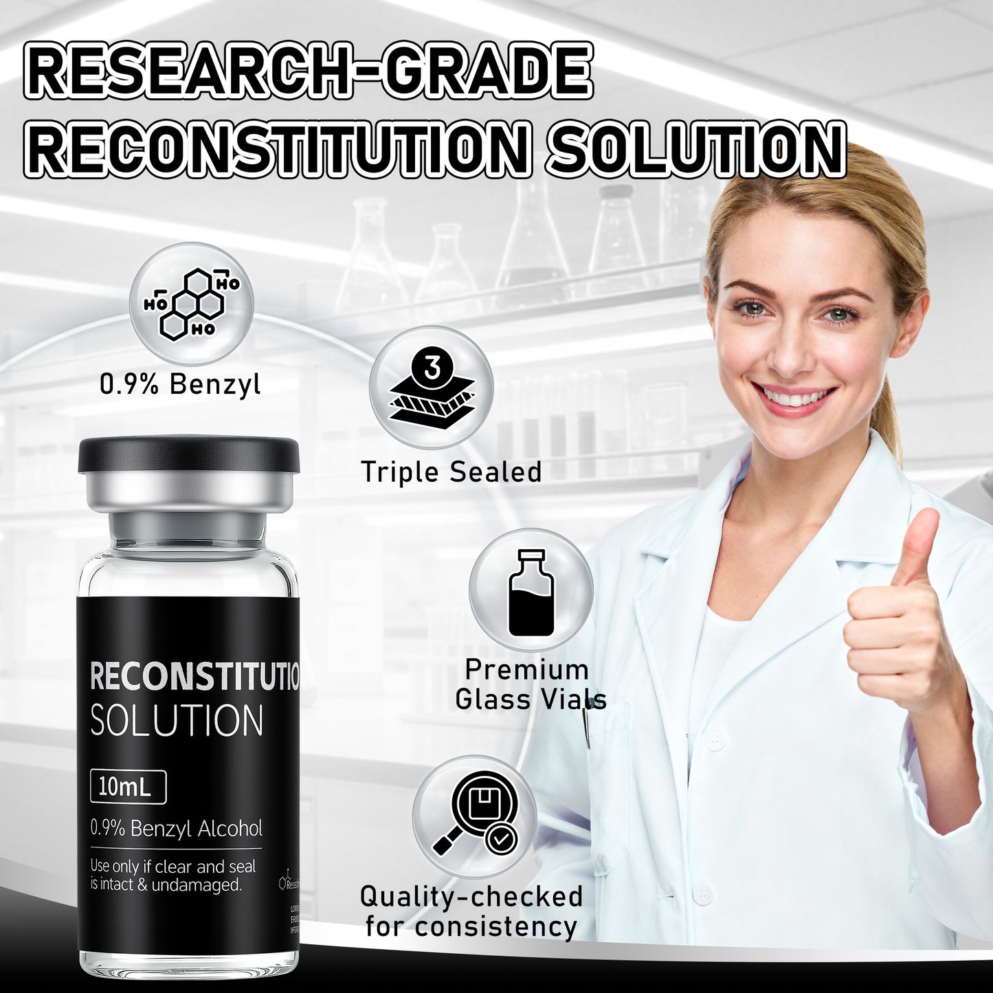 Reconstitution Solution | Bacteriostatic Water - 0.9% Benzyl Alcohol | 10ml Each Vial - Clear Glass | Third-Party Tested
