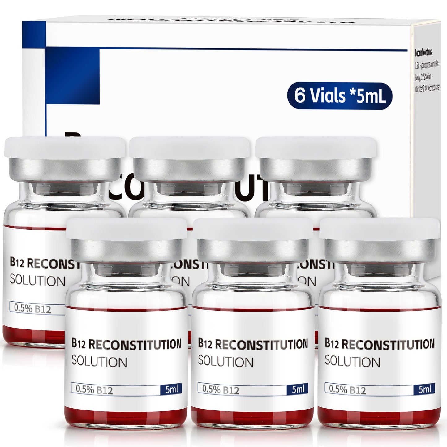 B12 Reconstitution Solution | Bacteriostatic Water - 0.9% Benzyl Alcohol | 6-Pack 5ml Each Vial - Clear Glass | Third-Party Tested