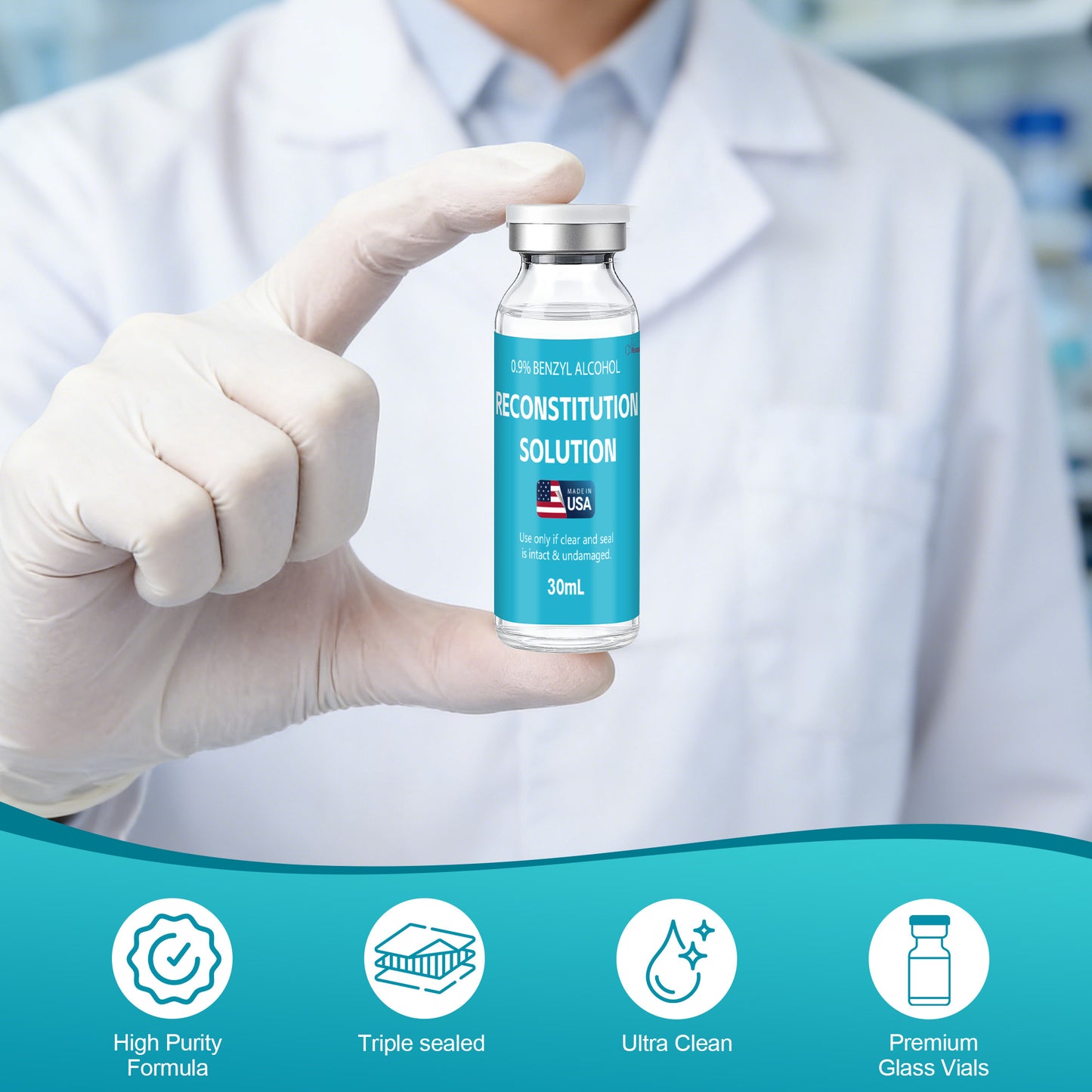 Reconstitution Solution | Bacteriostatic Water - 0.9% Benzyl Alcohol | 2-Pack 30ml Each Vial - Clear Glass | Third-Party Tested
