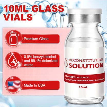 Reconstitution Solution | Bacteriostatic Water - 0.9% Benzyl Alcohol | 3-Pack 10ml Each Vial - Clear Glass | Third-Party Tested