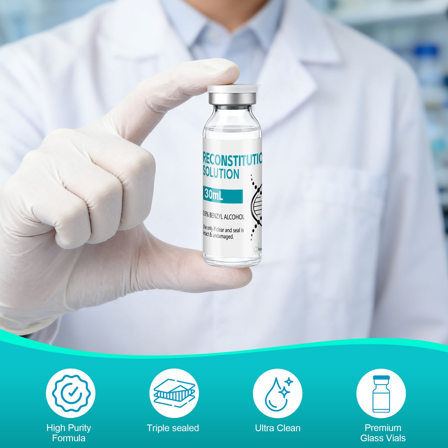 Reconstitution Solution | Bacteriostatic Water - 0.9% Benzyl Alcohol | 30ml Each Vial - Clear Glass | Third-Party Tested