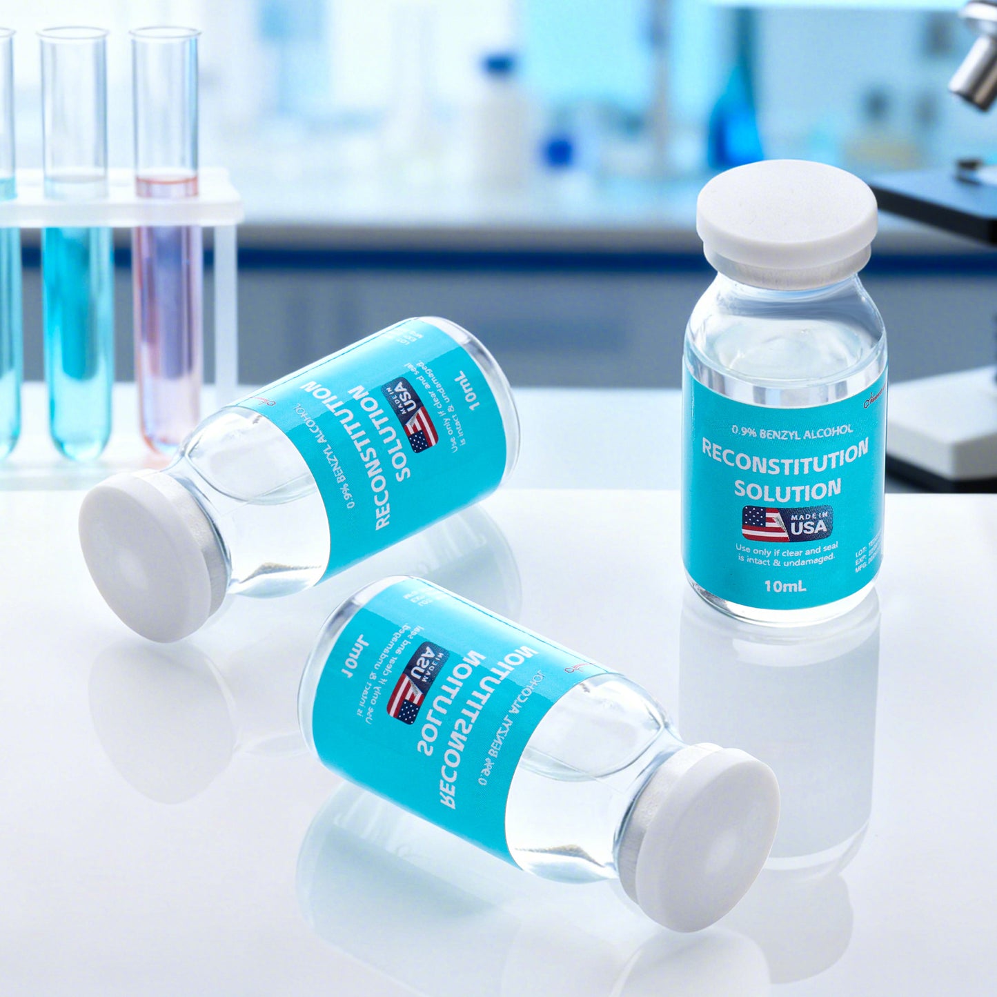 Reconstitution Solution | Bacteriostatic Water - 0.9% Benzyl Alcohol | 3-Pack 10ml Each Vial - Clear Glass | Third-Party Tested