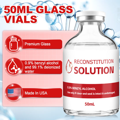 Reconstitution Solution | Bacteriostatic Water - 0.9% Benzyl Alcohol | 3-Pack 50ml Each Vial - Clear Glass | Third-Party Tested