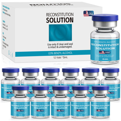 Reconstitution Solution | Bacteriostatic Water - 0.9% Benzyl Alcohol | 12-Pack 5ml Each Vial - Clear Glass | Third-Party Tested