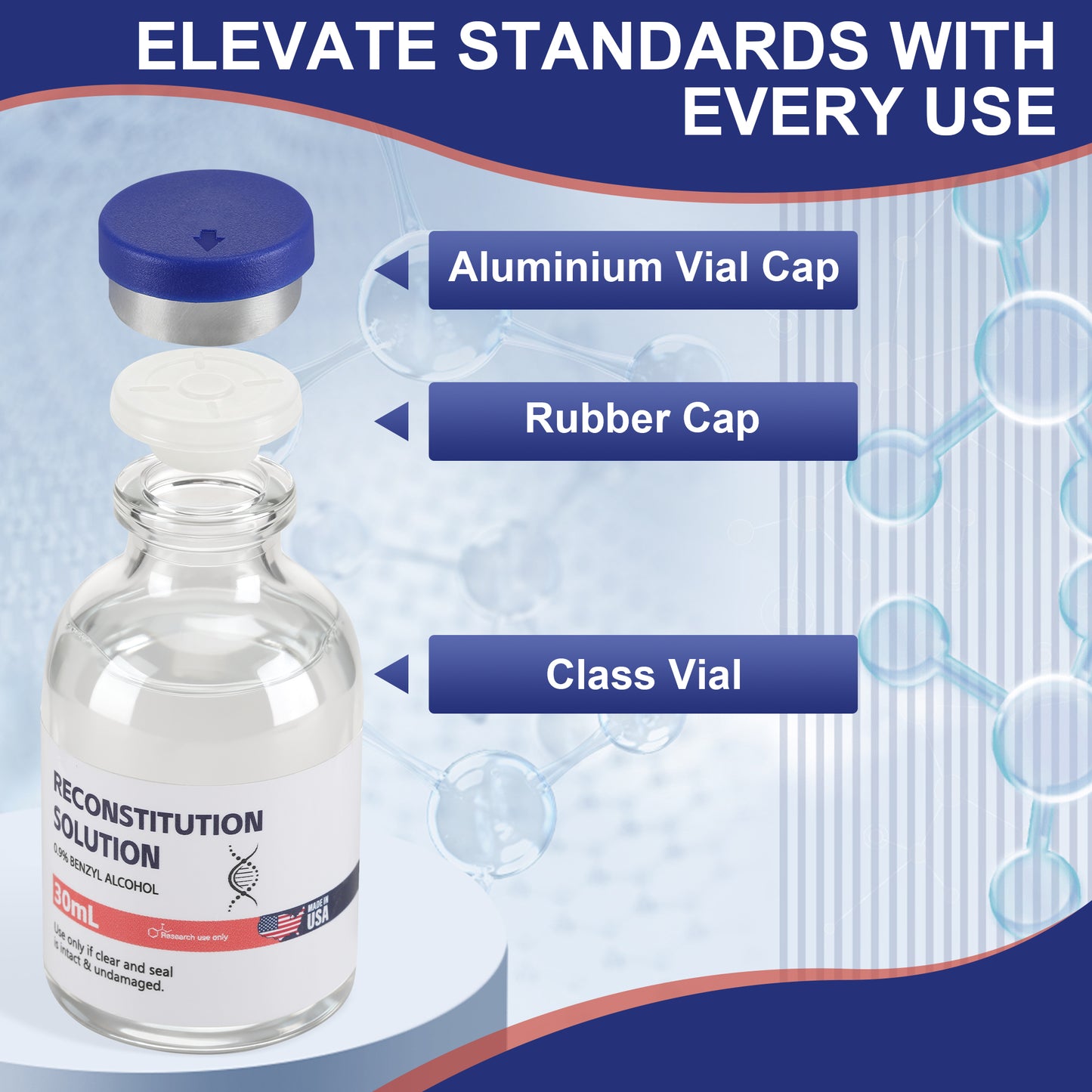 Reconstitution Solution | Bacteriostatic Water - 0.9% Benzyl Alcohol | 1-Pack 30ml Each Vial - Clear Glass | Third-Party Tested