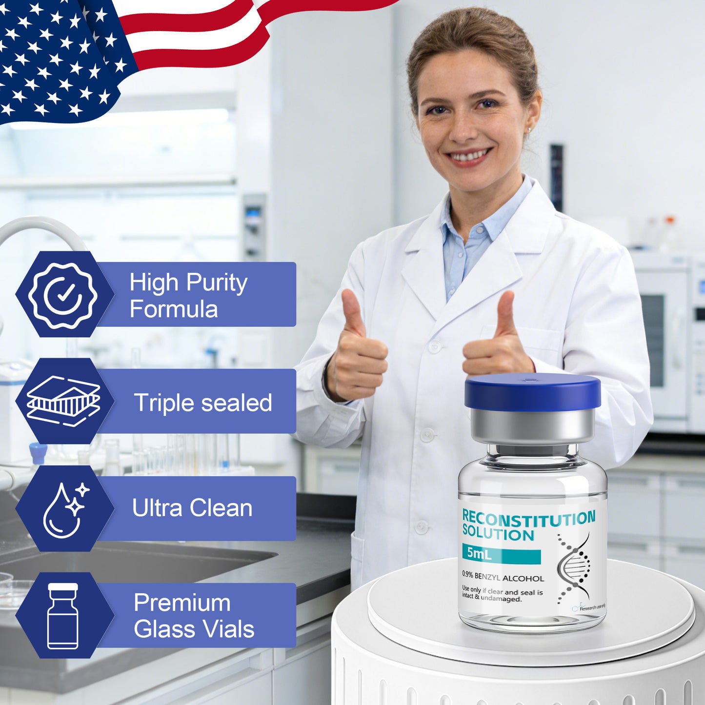 Reconstitution Solution | Bacteriostatic Water - 0.9% Benzyl Alcohol | 12-Pack 5ml Each Vial - Clear Glass | Third-Party Tested