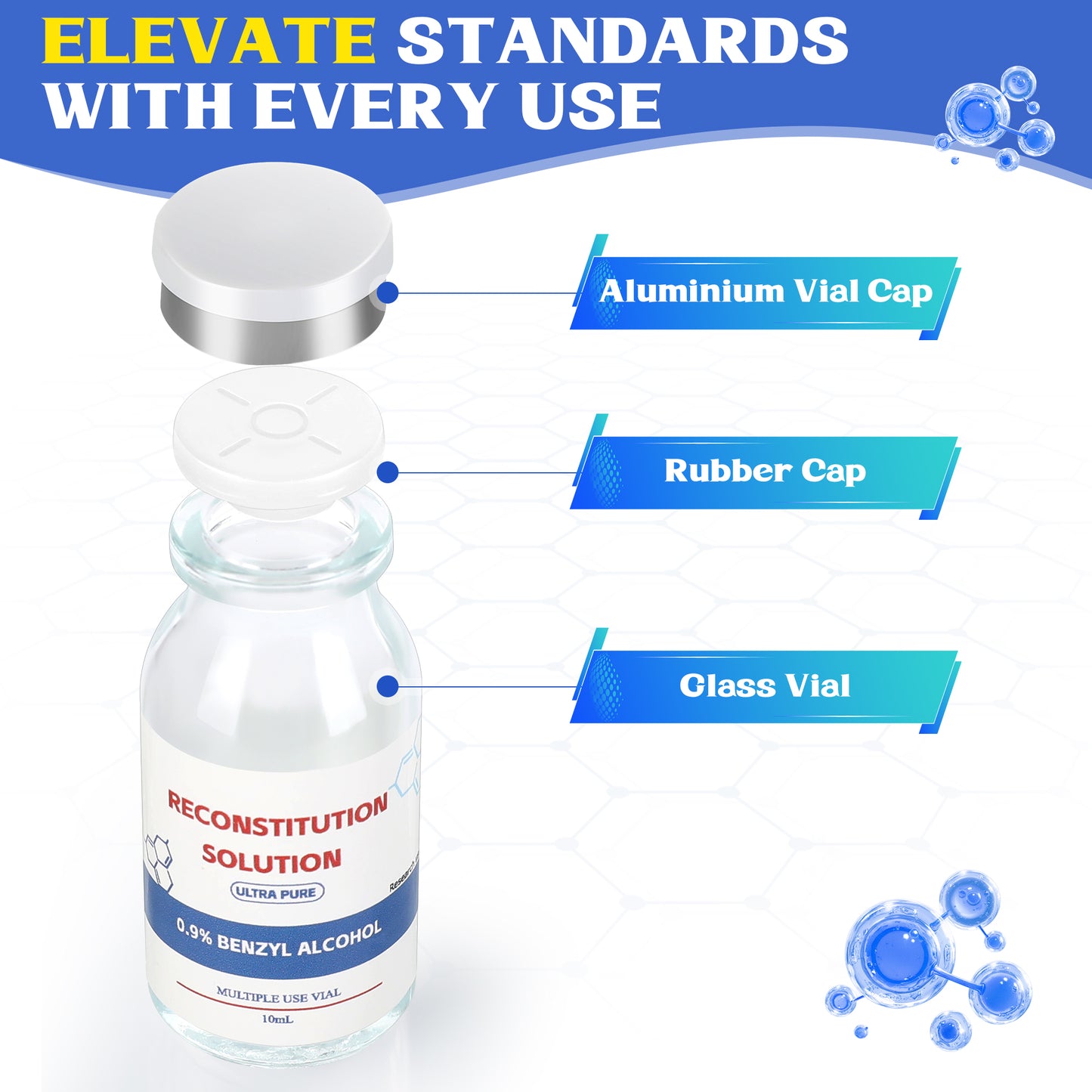 Reconstitution Solution | Bacteriostatic Water - 0.9% Benzyl Alcohol | 10ml Each Vial - Clear Glass | Third-Party Tested