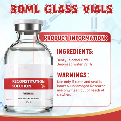 Reconstitution Solution | Bacteriostatic Water - 0.9% Benzyl Alcohol | 30ml Each Vial - Clear Glass | Third-Party Tested