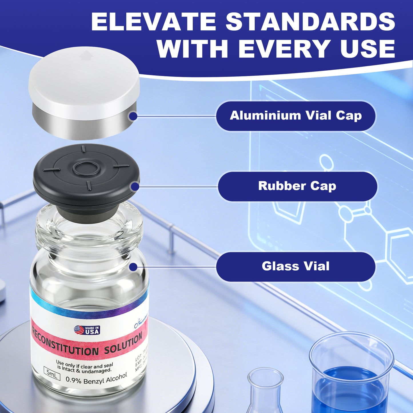 Reconstitution Solution | Bacteriostatic Water - 0.9% Benzyl Alcohol | 12-Pack 5ml Each Vial - Clear Glass | Third-Party Tested
