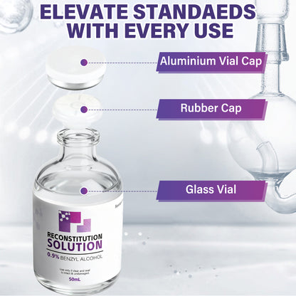 Reconstitution Solution | Bacteriostatic Water - 0.9% Benzyl Alcohol | 2-Pack 50ml Each Vial - Clear Glass | Third-Party Tested