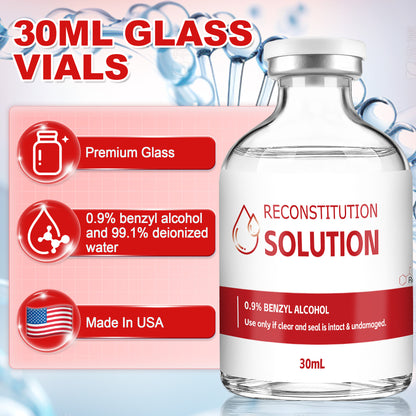 Reconstitution Solution | Bacteriostatic Water - 0.9% Benzyl Alcohol | 3-Pack 30ml Each Vial - Clear Glass | Third-Party Tested