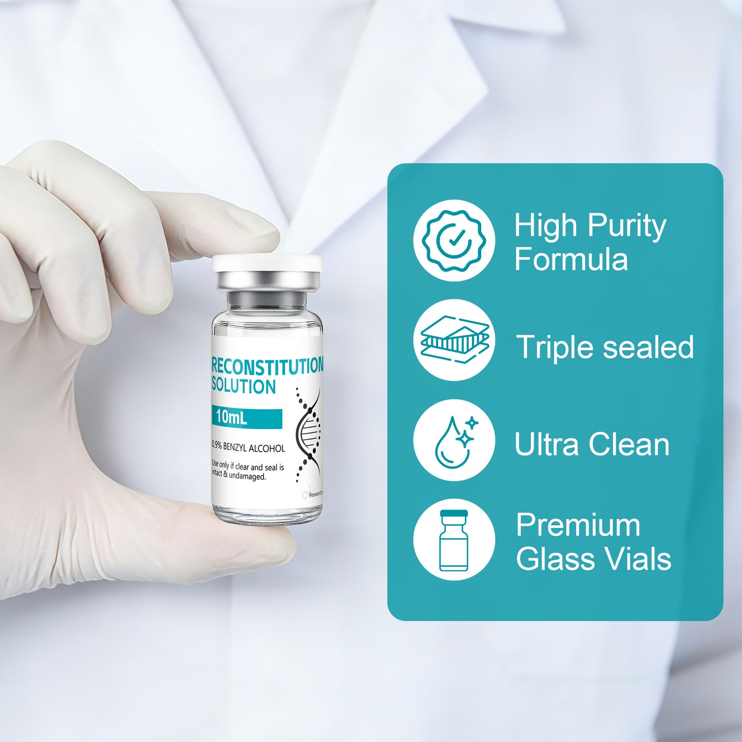 Reconstitution Solution | Bacteriostatic Water - 0.9% Benzyl Alcohol | 3-Pack 10ml Each Vial - Clear Glass | Third-Party Tested