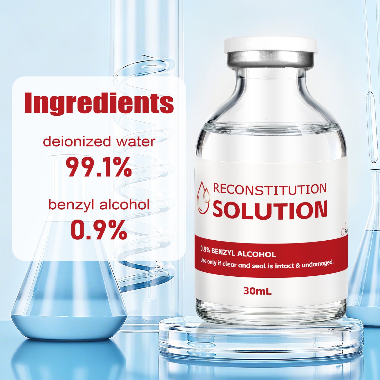 Reconstitution Solution | Bacteriostatic Water - 0.9% Benzyl Alcohol | 1-Pack 10ml Each Vial - Clear Glass | Third-Party Tested