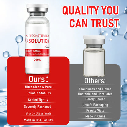 Reconstitution Solution | Bacteriostatic Water - 0.9% Benzyl Alcohol | 3-Pack 20ml Each Vial - Clear Glass | Third-Party Tested