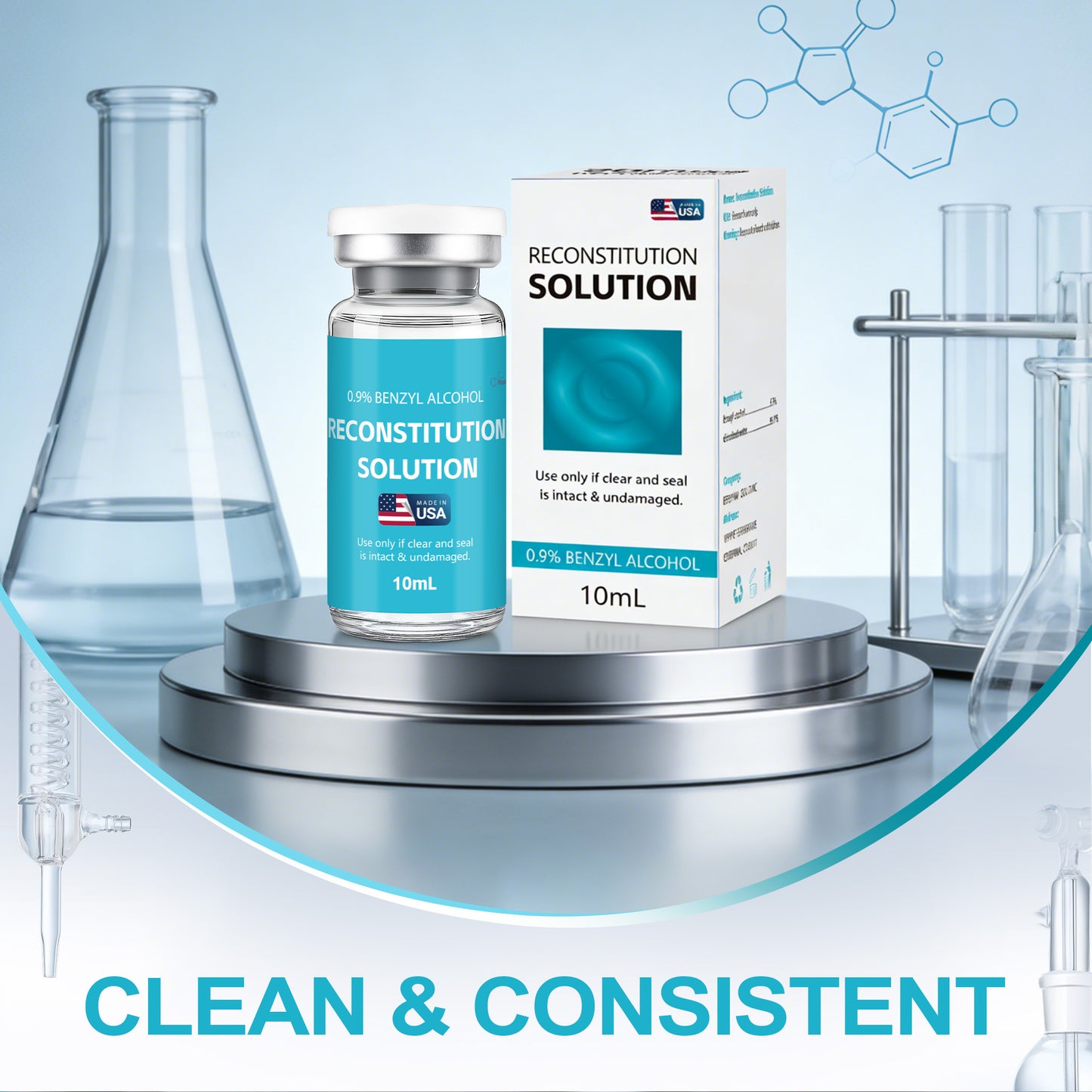 Reconstitution Solution | Bacteriostatic Water - 0.9% Benzyl Alcohol | 1-Pack 10ml Each Vial - Clear Glass | Third-Party Tested