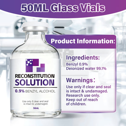 Reconstitution Solution | Bacteriostatic Water - 0.9% Benzyl Alcohol | 2-Pack 50ml Each Vial - Clear Glass | Third-Party Tested