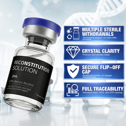Reconstitution Solution | Bacteriostatic Water - 0.9% Benzyl Alcohol | 12-Pack 2ml Each Vial - Clear Glass | Third-Party Tested