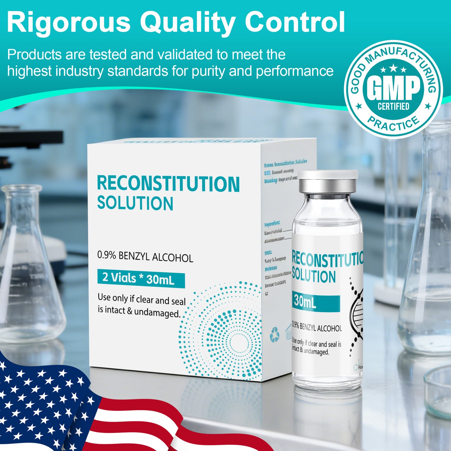 Reconstitution Solution | Bacteriostatic Water - 0.9% Benzyl Alcohol | 30ml Each Vial - Clear Glass | Third-Party Tested