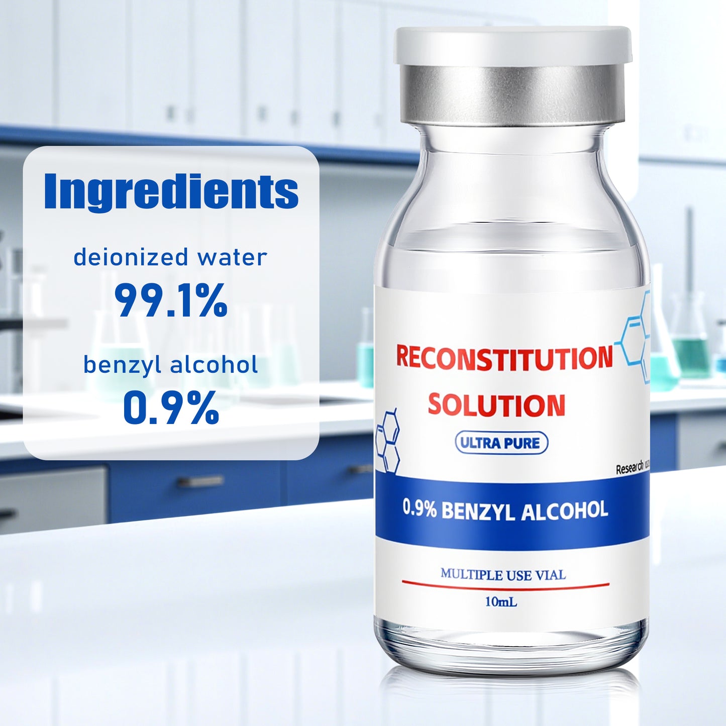 Reconstitution Solution | Bacteriostatic Water - 0.9% Benzyl Alcohol | 2-Pack 10ml Each Vial - Clear Glass | Third-Party Tested