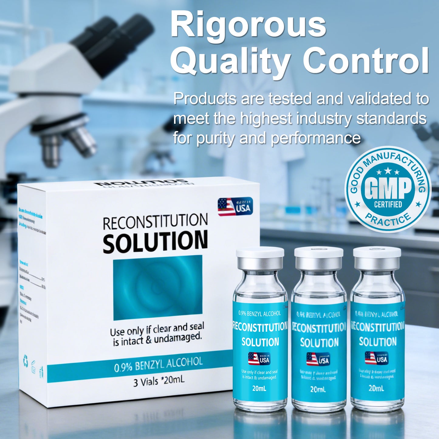Reconstitution Solution | Bacteriostatic Water - 0.9% Benzyl Alcohol | 3-Pack 20ml Each Vial - Clear Glass | Third-Party Tested