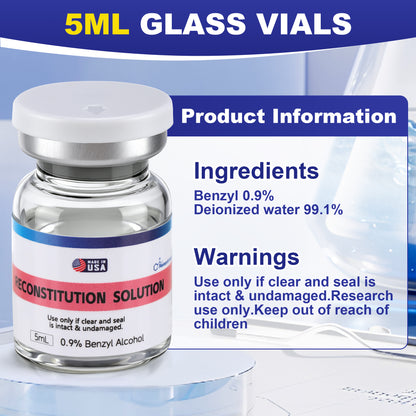 Reconstitution Solution | Bacteriostatic Water - 0.9% Benzyl Alcohol | 12-Pack 5ml Each Vial - Clear Glass | Third-Party Tested