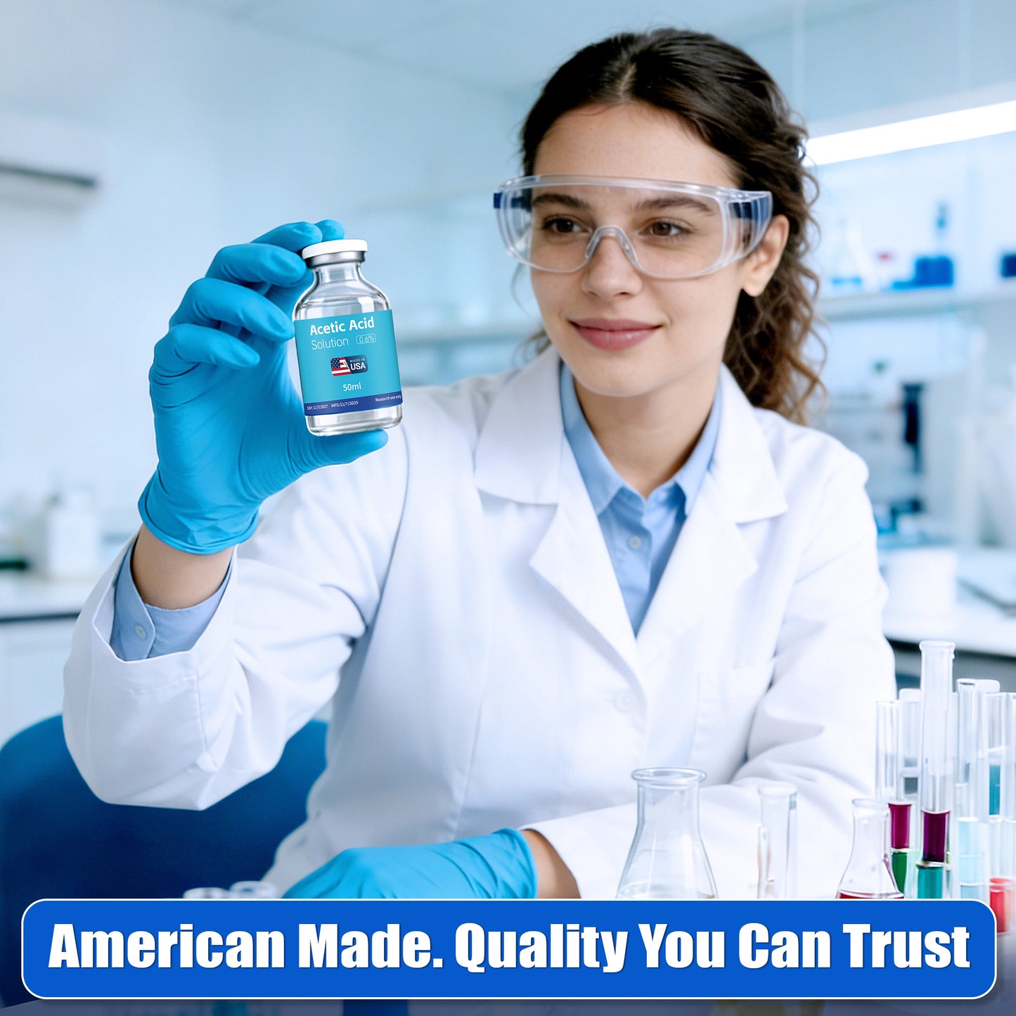 Acetic Acid Solution | 3-Pack 50ml Each Vial - Clear Glass | Third-Party Tested