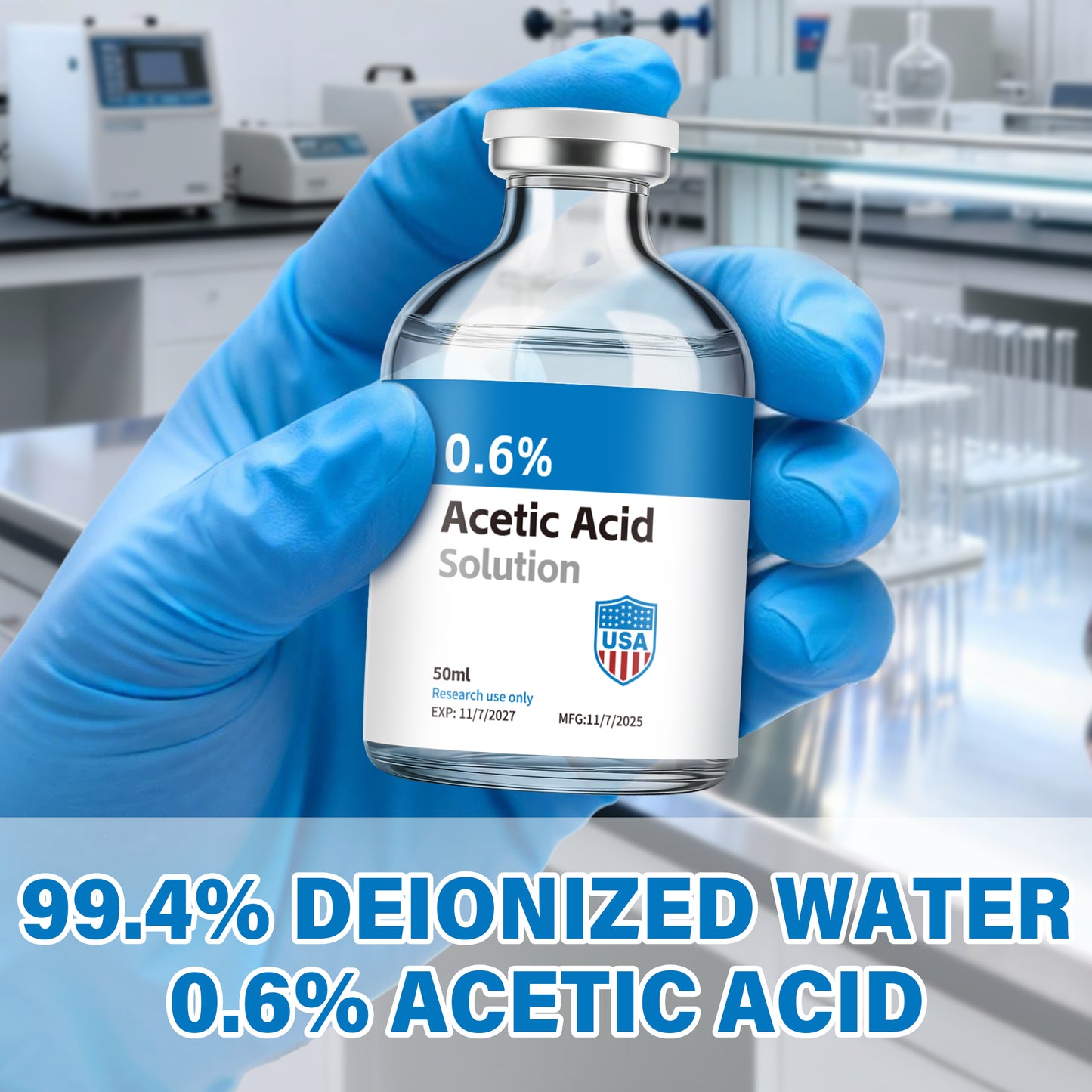 Acetic Acid Solution | 50ml Each Vial - Clear Glass | Third-Party Tested