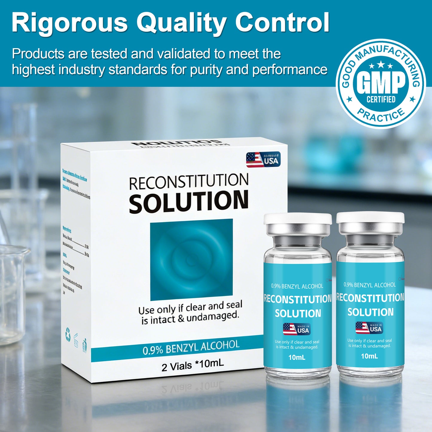 Reconstitution Solution | Bacteriostatic Water - 0.9% Benzyl Alcohol | 2-Pack 10ml Each Vial - Clear Glass | Third-Party Tested