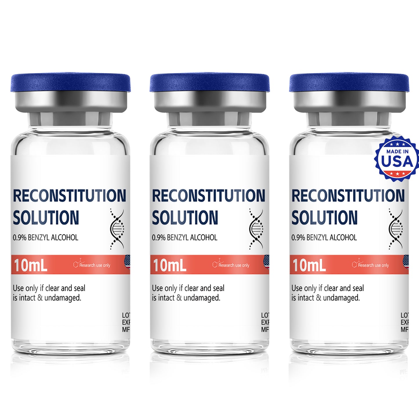 Reconstitution Solution | Bacteriostatic Water - 0.9% Benzyl Alcohol | 1-Pack 10ml Each Vial - Clear Glass | Third-Party Tested