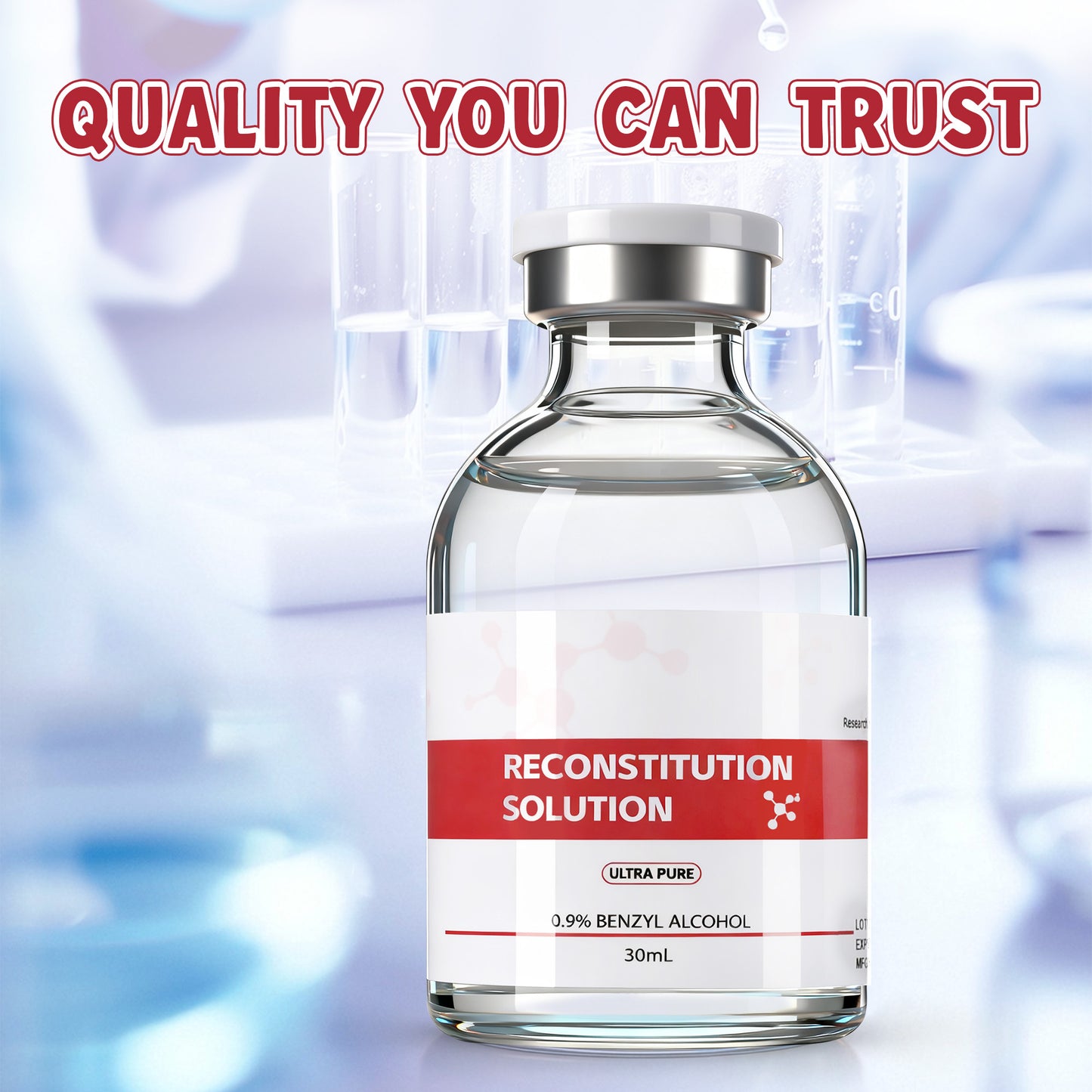 Reconstitution Solution | Bacteriostatic Water - 0.9% Benzyl Alcohol | 30ml Each Vial - Clear Glass | Third-Party Tested