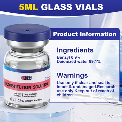 Reconstitution Solution | Bacteriostatic Water - 0.9% Benzyl Alcohol | 12-Pack 5ml Each Vial - Clear Glass | Third-Party Tested