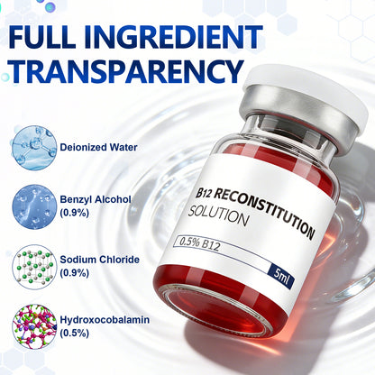 B12 Reconstitution Solution | Bacteriostatic Water - 0.9% Benzyl Alcohol | 3-Pack 5ml Each Vial - Clear Glass | Third-Party Tested