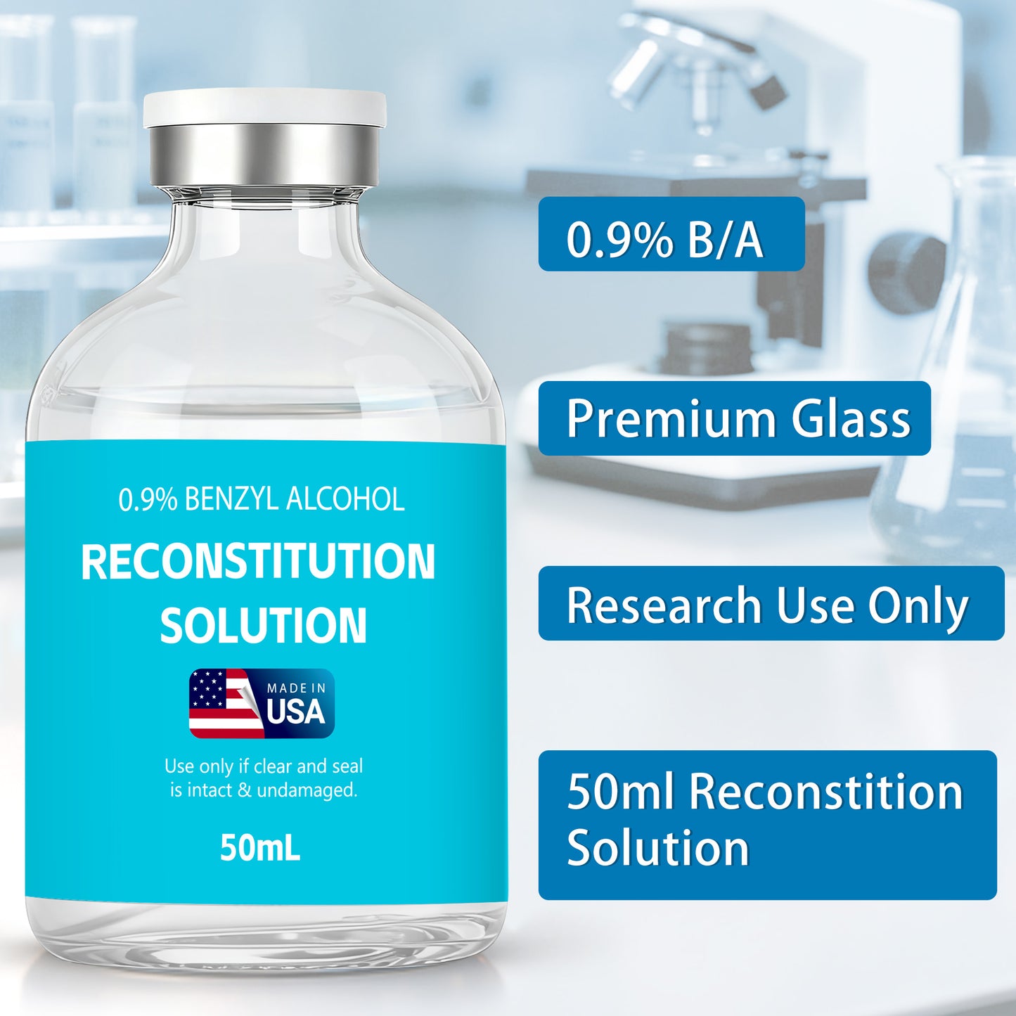 Reconstitution Solution | Bacteriostatic Water - 0.9% Benzyl Alcohol | 3-Pack 50ml Each Vial - Clear Glass | Third-Party Tested
