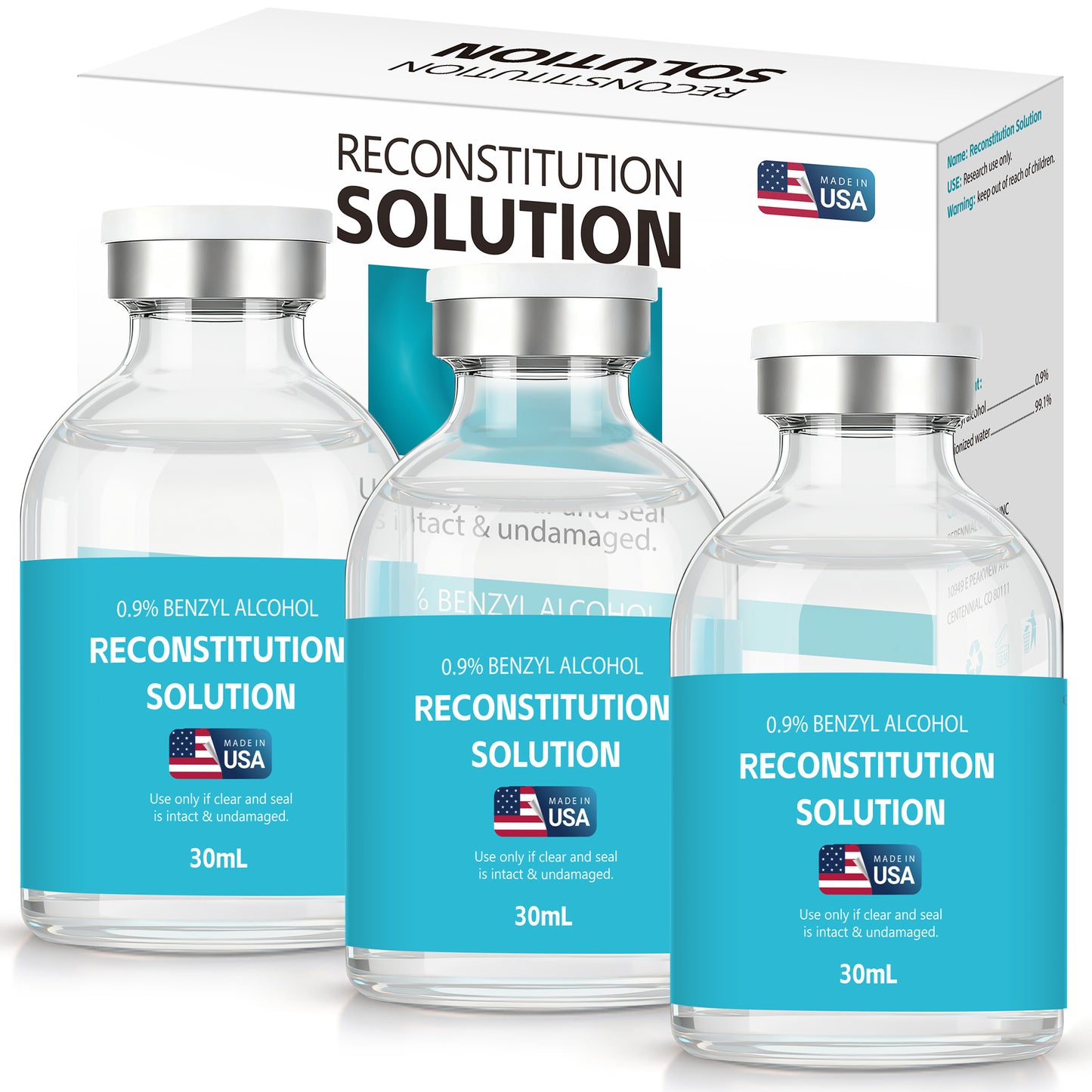 Reconstitution Solution | Bacteriostatic Water - 0.9% Benzyl Alcohol | 3-Pack 30ml Each Vial - Clear Glass | Third-Party Tested