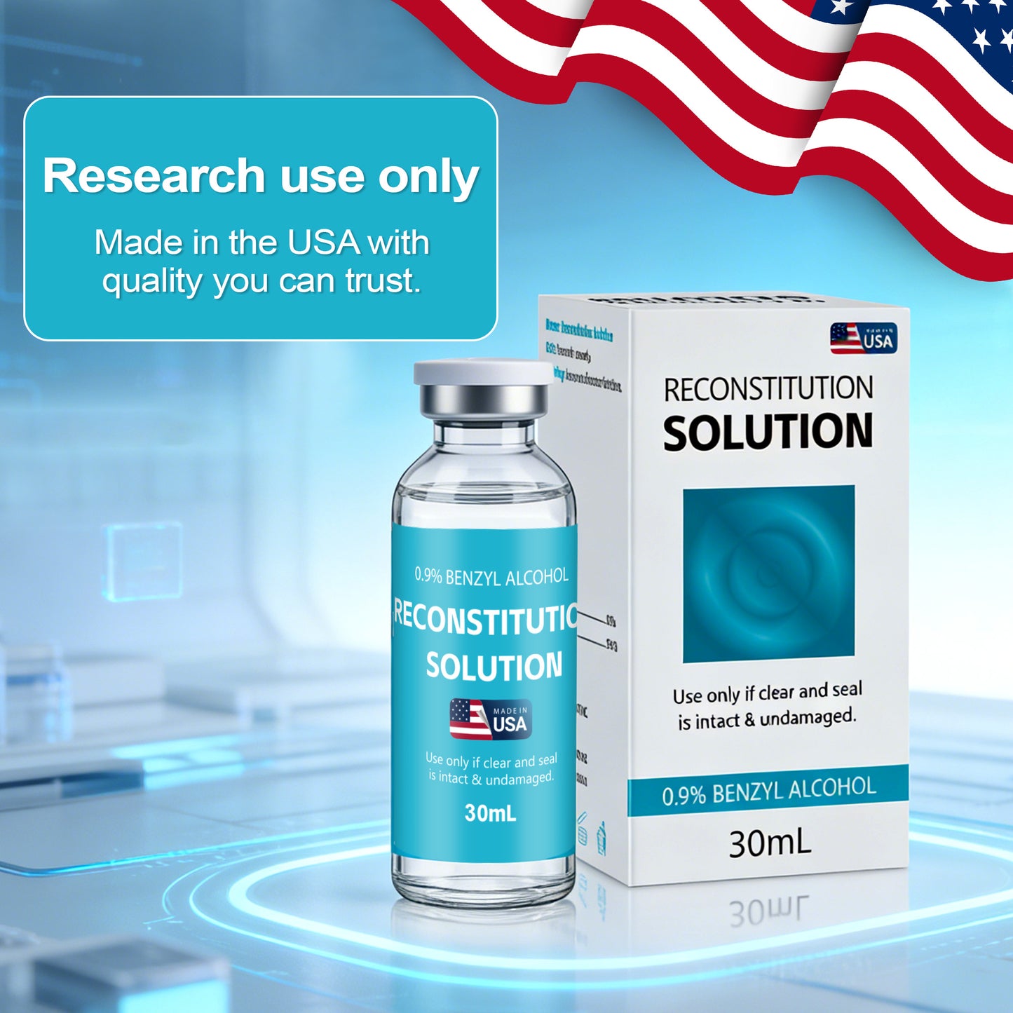 Reconstitution Solution | Bacteriostatic Water - 0.9% Benzyl Alcohol | 1-Pack 30ml Each Vial - Clear Glass | Third-Party Tested