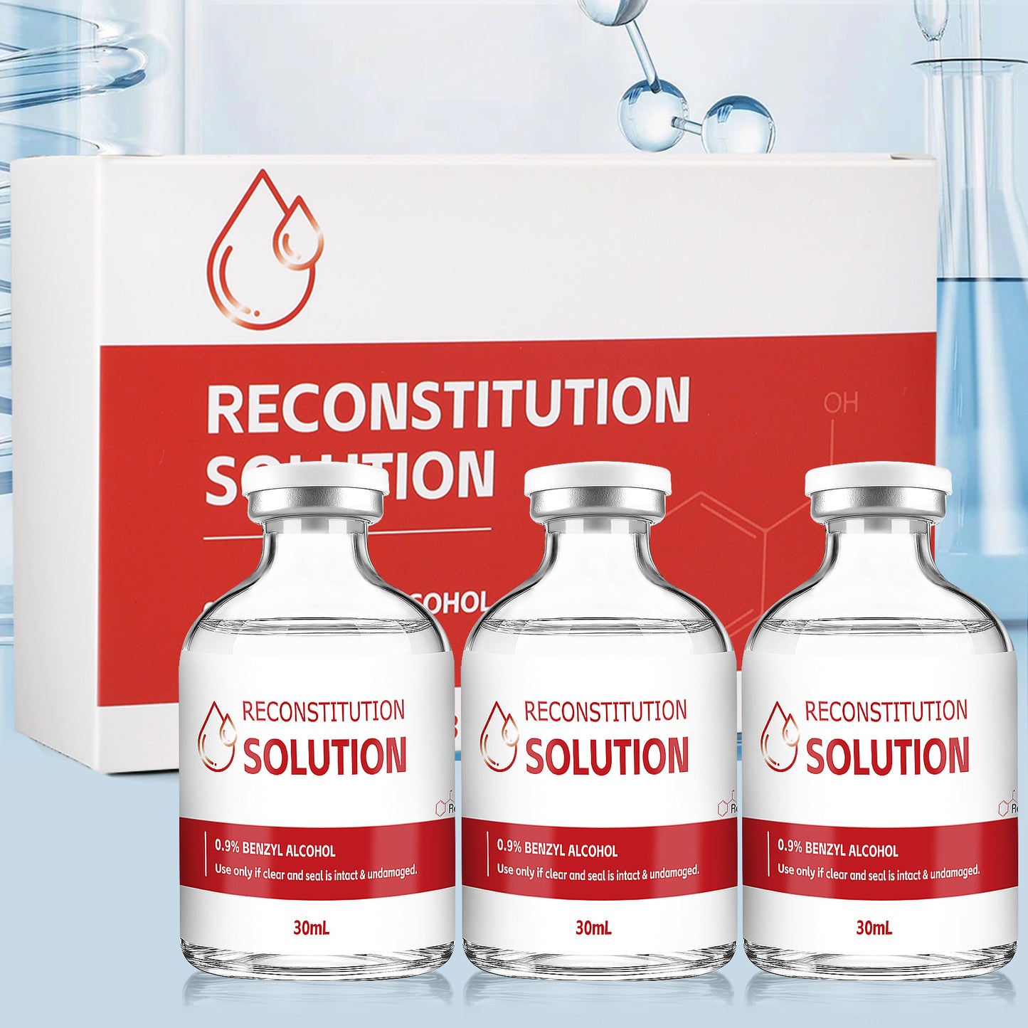 Reconstitution Solution | Bacteriostatic Water - 0.9% Benzyl Alcohol | 3-Pack 30ml Each Vial - Clear Glass | Third-Party Tested