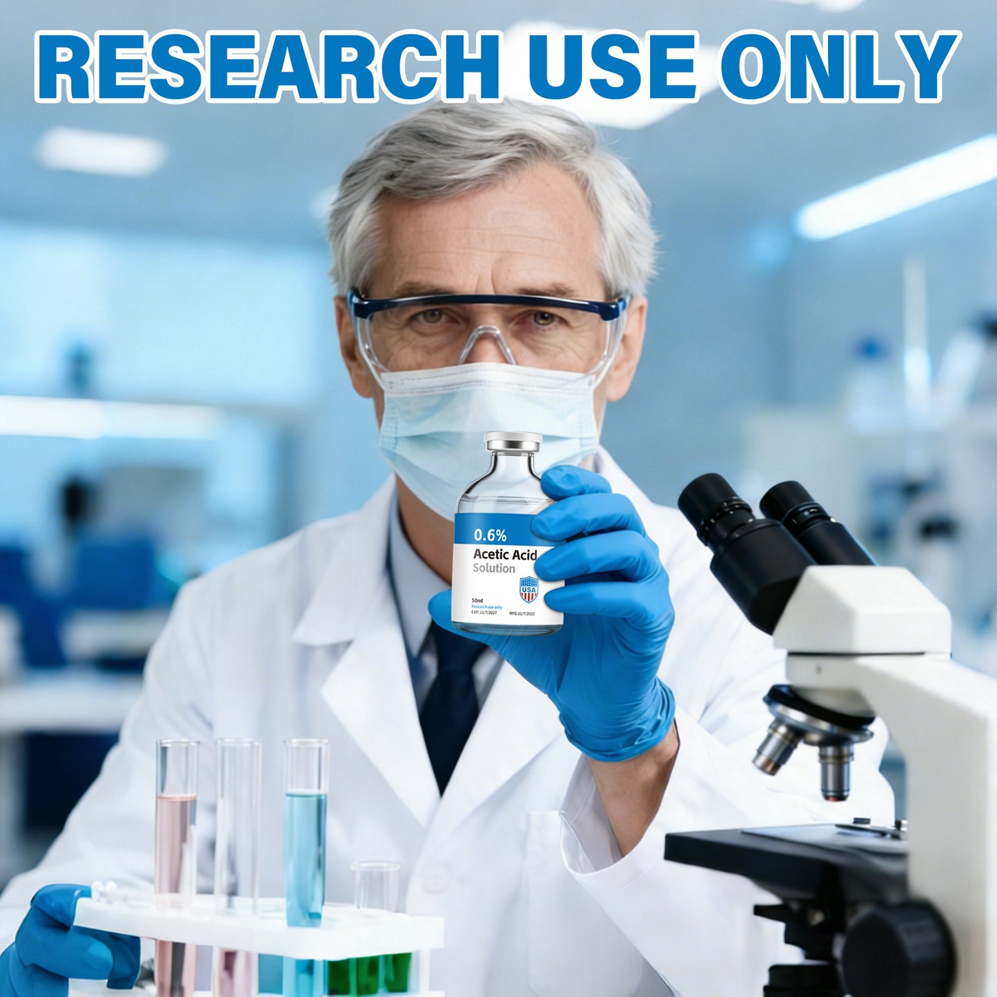 Acetic Acid Solution | 50ml Each Vial - Clear Glass | Third-Party Tested