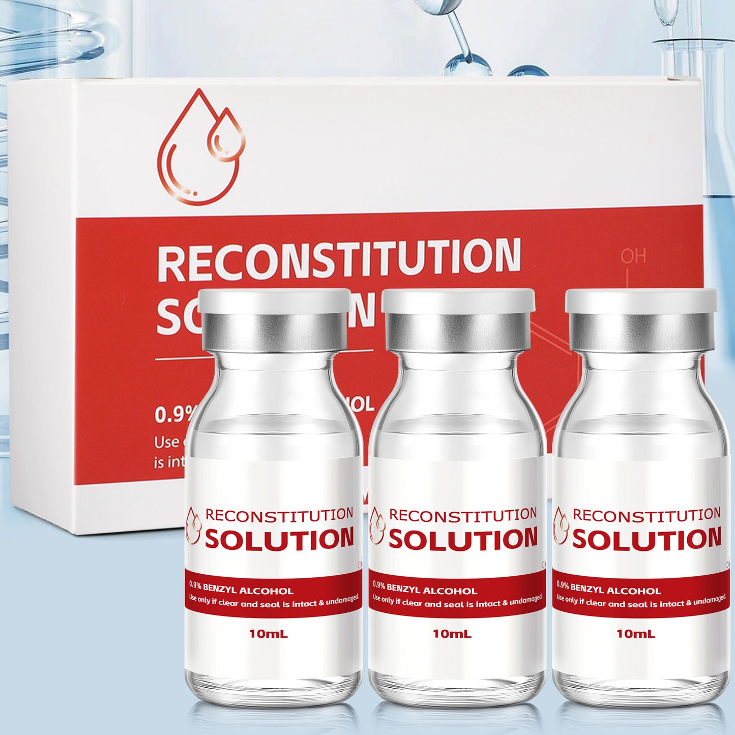 Reconstitution Solution | Bacteriostatic Water - 0.9% Benzyl Alcohol | 3-Pack 10ml Each Vial - Clear Glass | Third-Party Tested